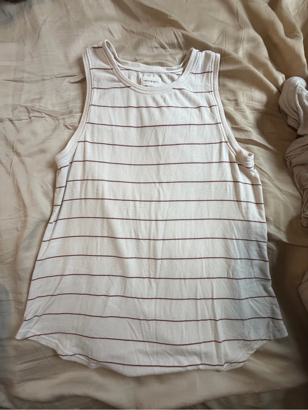 Thread & Supply Cream Tank Top with Thin Brown Stripes